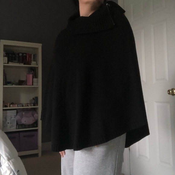 Theory Black Wool Cowl Neck Poncho Cape S - Picture 9 of 9